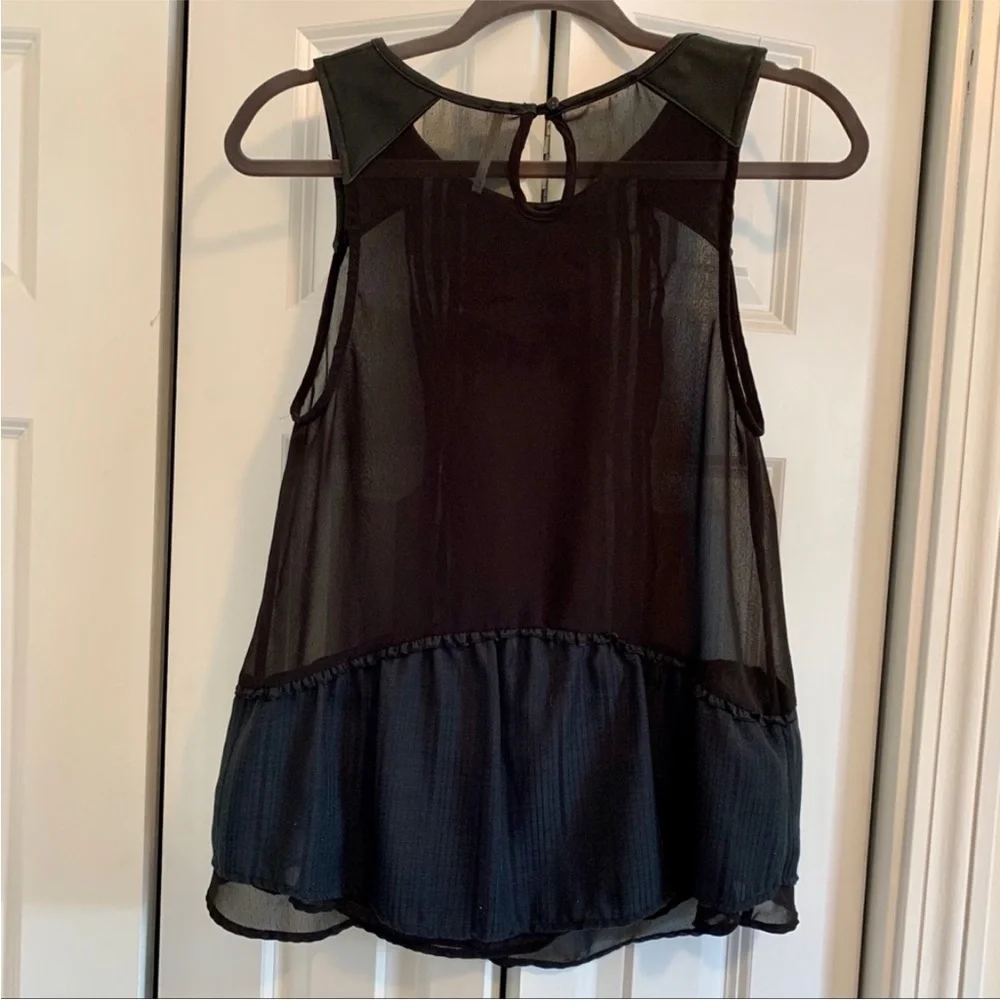 🔥 FREE PEOPLE Tank Top Paint the Town Faux Leather Strap Black Ruffle Front S